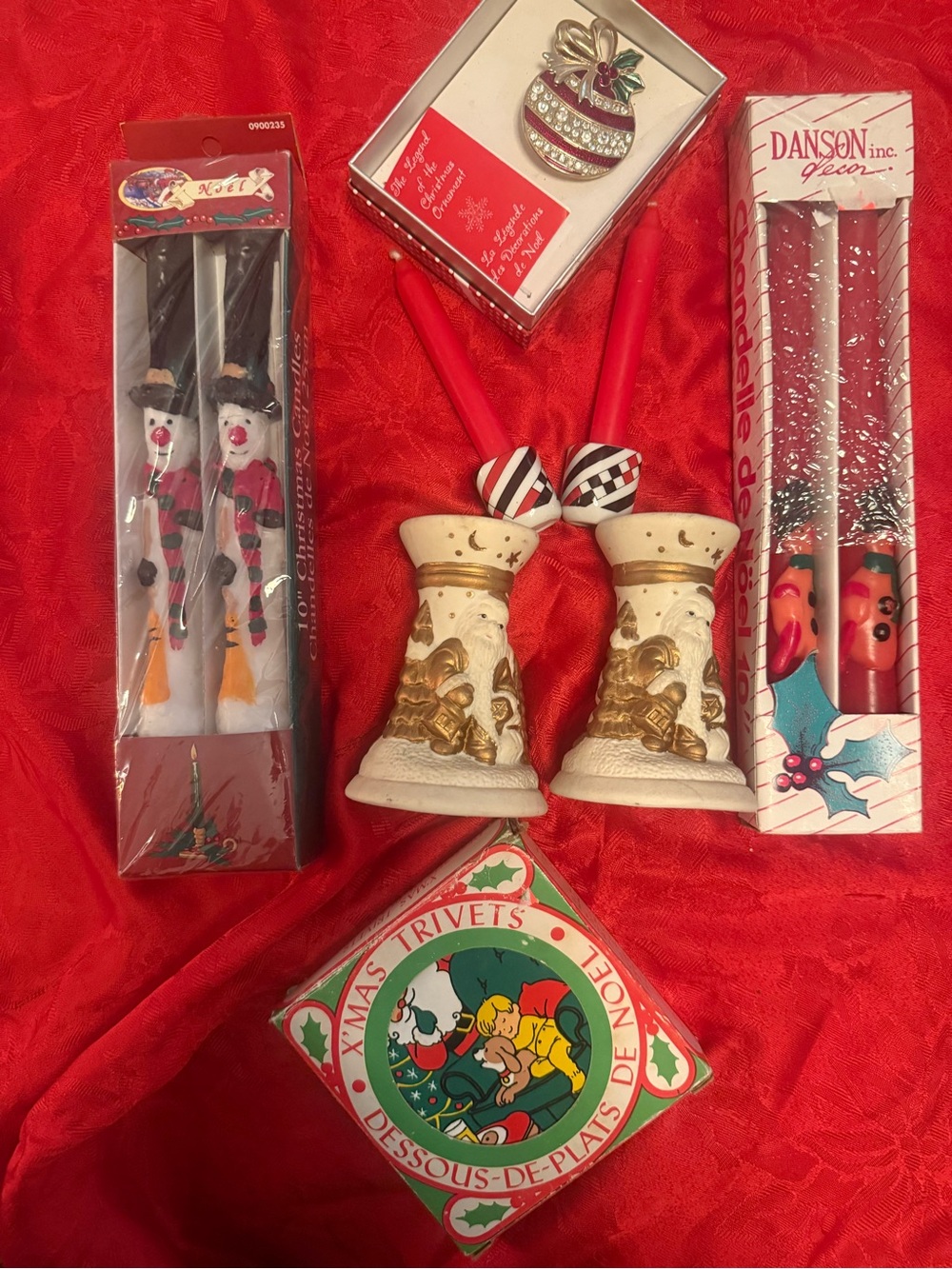 Red Christmas Taper Candles and Holiday Accents